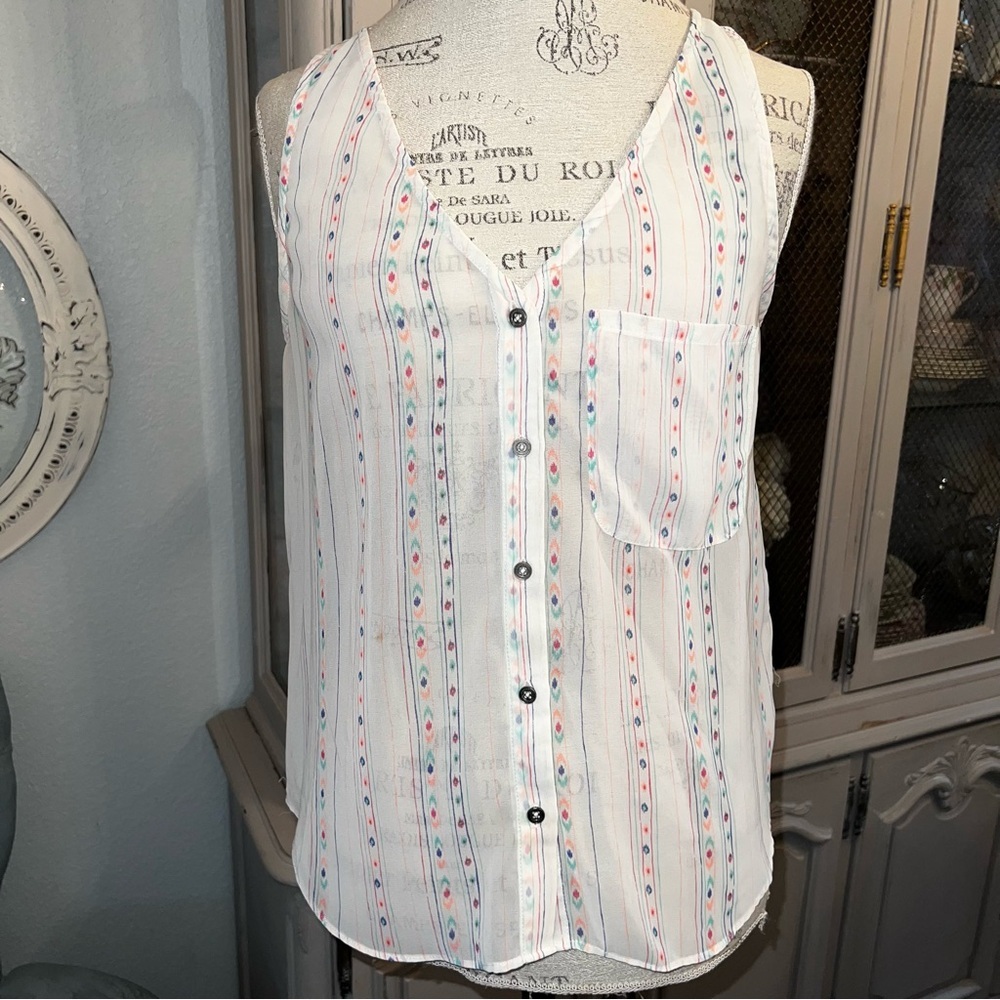 Boho style White Sleeveless Top with Colorful Stripes Forever21 large